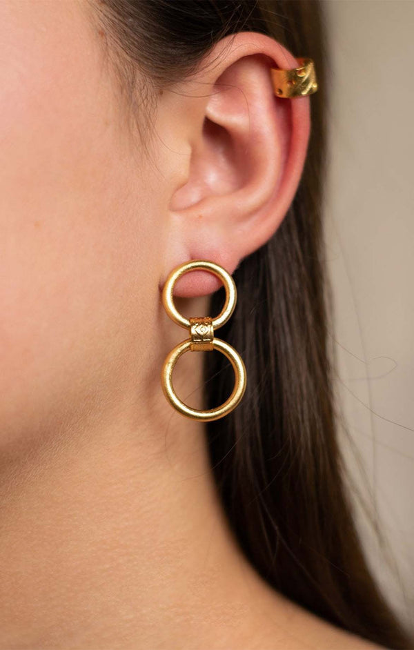 Matte Gold Double Ring Earrings